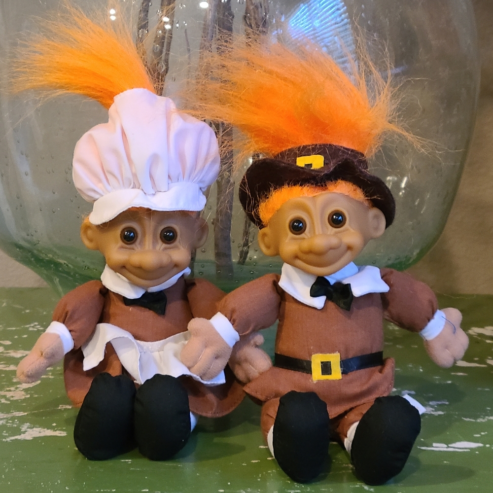 Vintage Troll Pilgrim Thanksgiving Couple